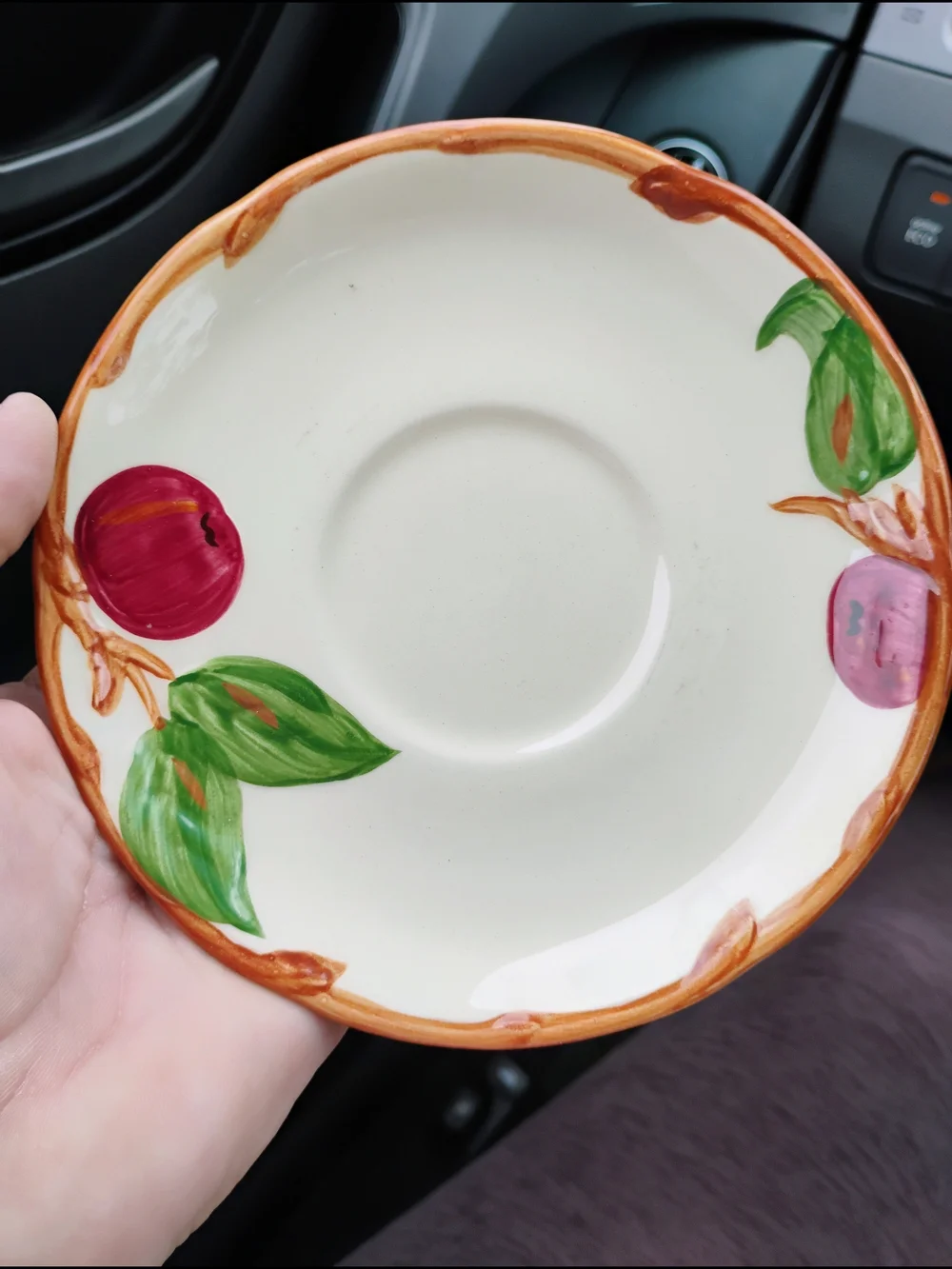 Vintage Franciscan Hand-Painted Fruit Saucer in Cream, Red, Green
